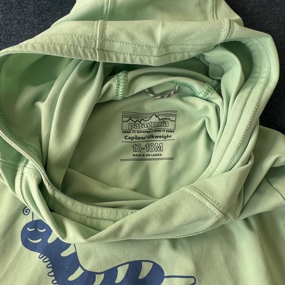 Patagonia Mint Green Hoodie with Caterpillar Graphic - Picture 2 of 3